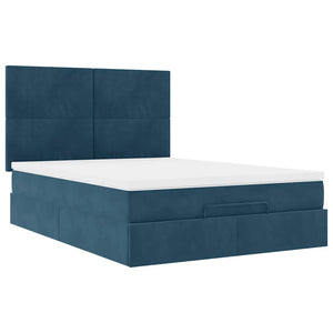 vidaXL Ottoman Bed with Mattresses & LEDs Dark Blue 140x200 cm Velvet