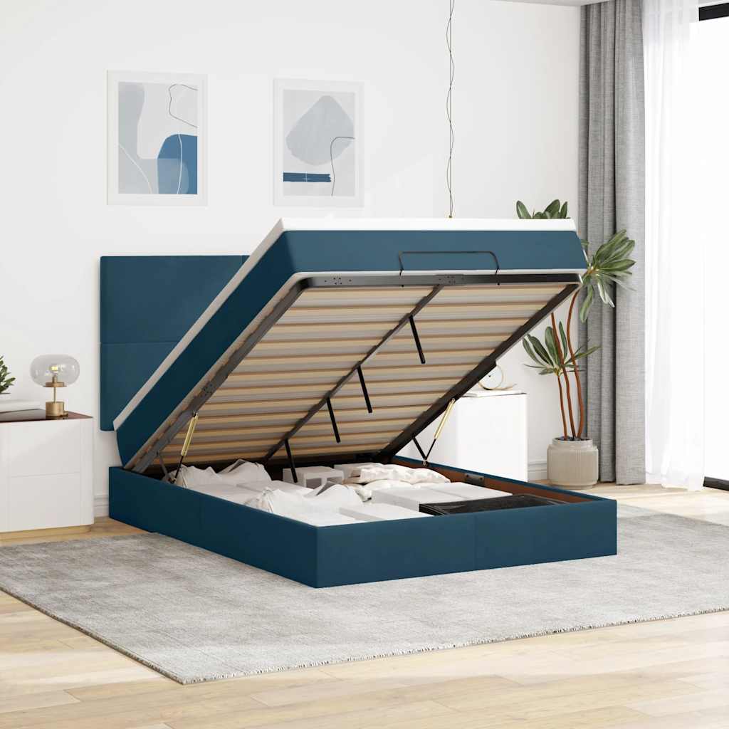 vidaXL Ottoman Bed with Mattresses & LEDs Dark Blue 140x200 cm Velvet