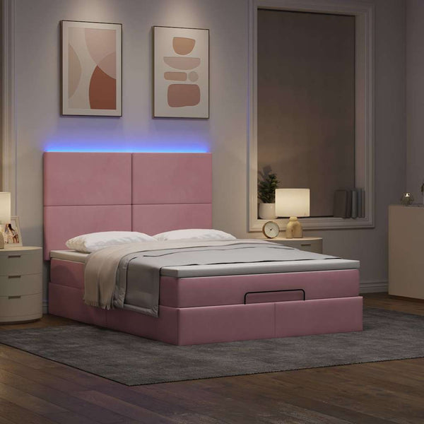 vidaXL Ottoman Bed with Mattresses & LEDs Pink 140x200 cm Velvet