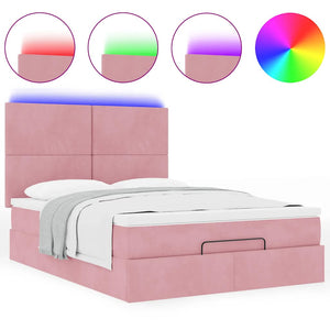 vidaXL Ottoman Bed with Mattresses & LEDs Pink 140x200 cm Velvet