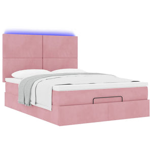 vidaXL Ottoman Bed with Mattresses & LEDs Pink 140x200 cm Velvet