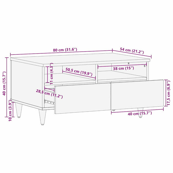Couchtisch Honigbraun Mango Massivholz 80x54 cm