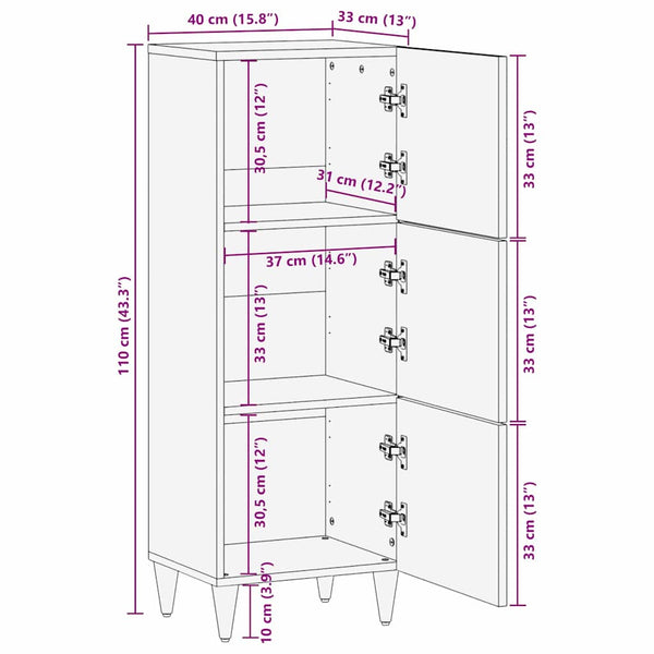 Highboard mit Regal Mango Massivholz Braun