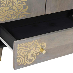 Highboard Grau/Gold Mango Massivholz 60x100 cm
