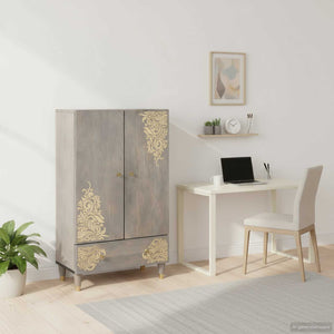 Highboard Grau/Gold Mango Massivholz 60x100 cm