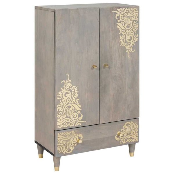 Highboard Grau/Gold Mango Massivholz 60x100 cm