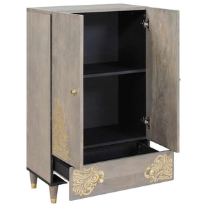 Highboard Grau/Gold Mango Massivholz 60x100 cm
