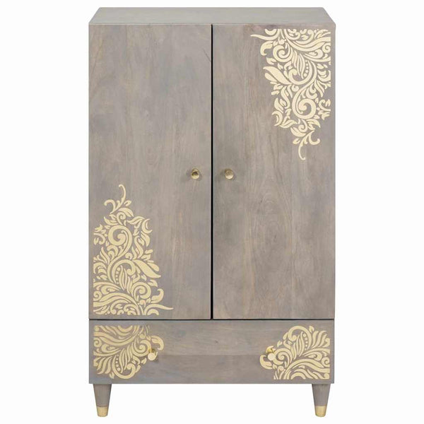 Highboard Grau/Gold Mango Massivholz 60x100 cm