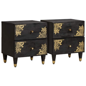 Nachttisch 2er Set, Mango Massivholz, Schwarz