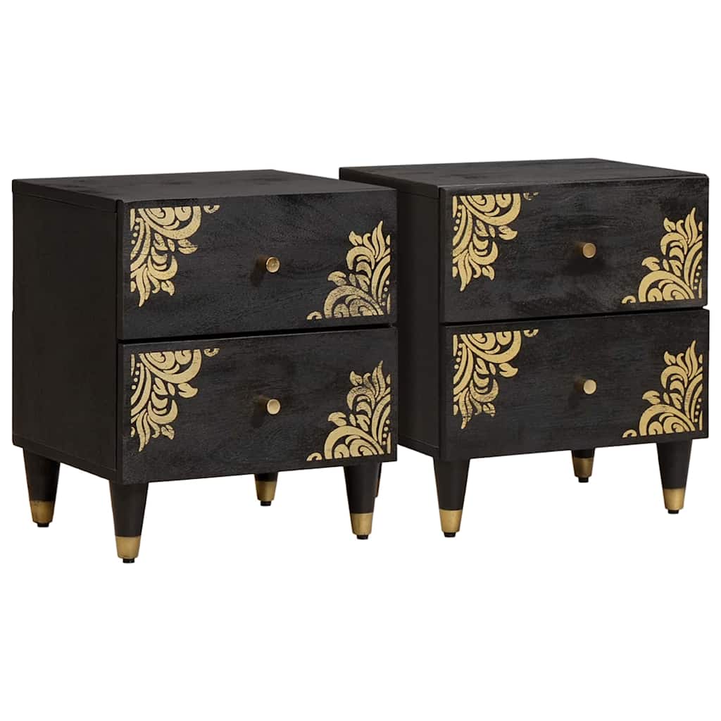 Nachttisch 2er Set, Mango Massivholz, Schwarz