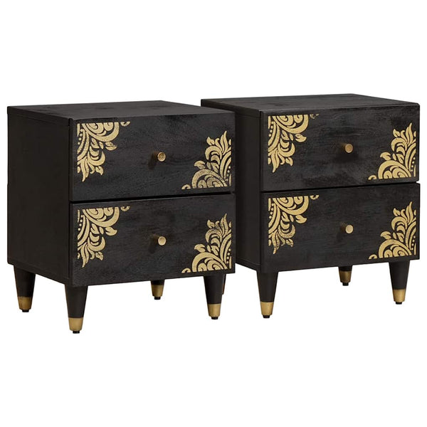 Nachttisch 2er Set, Mango Massivholz, Schwarz