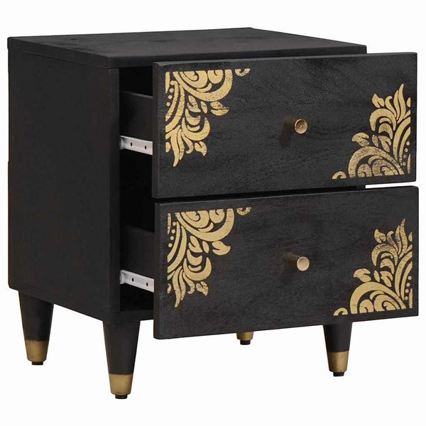 Nachttisch 2er Set, Mango Massivholz, Schwarz