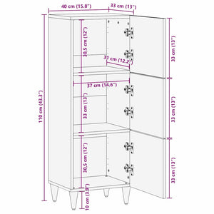 vidaXL Highboard with Shelf Black 40 x 33 x 110 cm Solid Mango Wood
