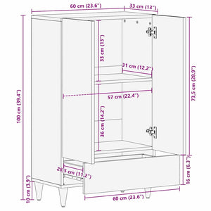 vidaXL Highboard with Shelf Black 60 x 33 x 100 cm Solid Mango Wood