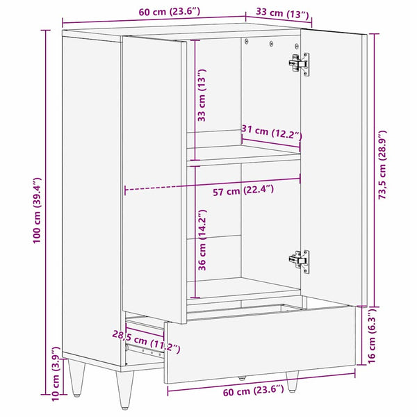 vidaXL Highboard with Shelf Black 60 x 33 x 100 cm Solid Mango Wood