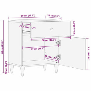 vidaXL Nightstands with Drawers 50 x 33 x 60 cm Solid Mango Wood