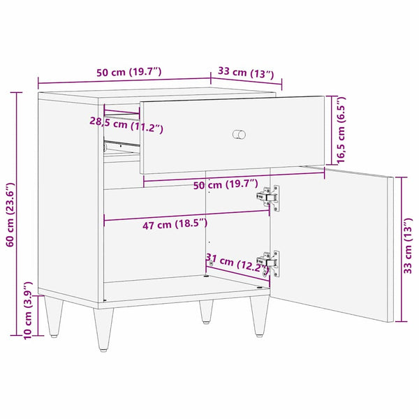 vidaXL Nightstands with Drawers 50 x 33 x 60 cm Solid Mango Wood