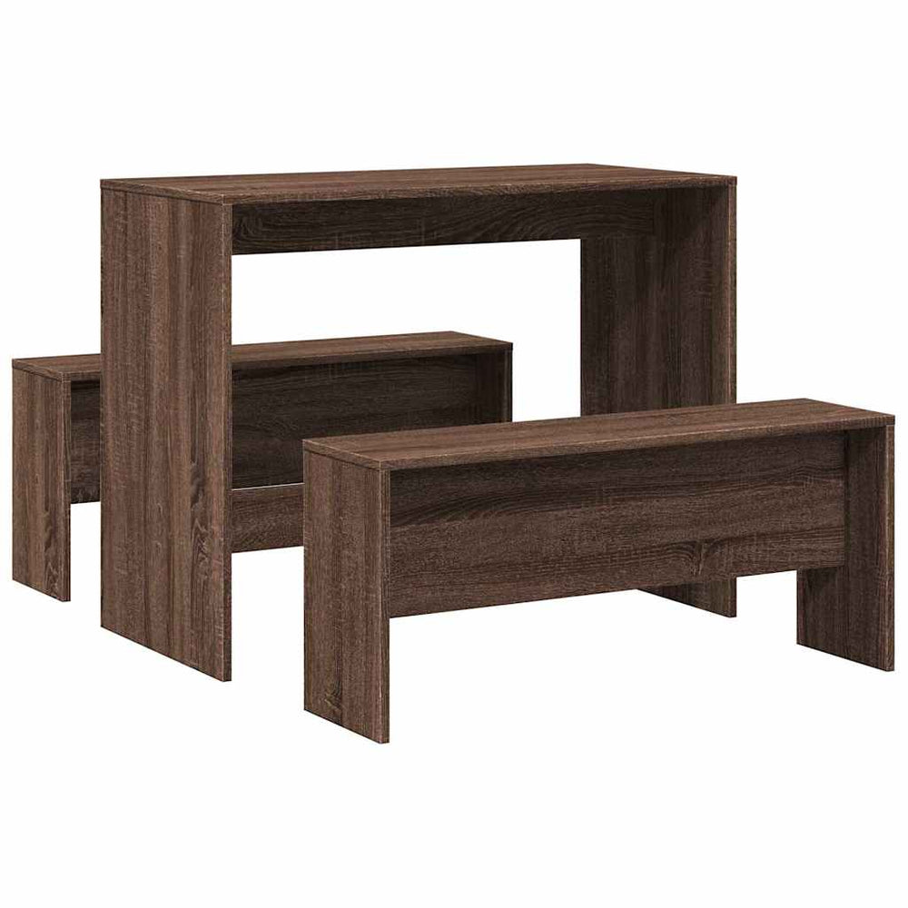 vidaXL 3-Piece Dining Table and Bench Set Brown Oak Look Engineered Wood