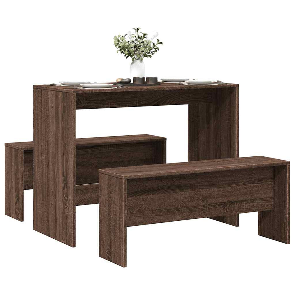 vidaXL 3-Piece Dining Table and Bench Set Brown Oak Look Engineered Wood