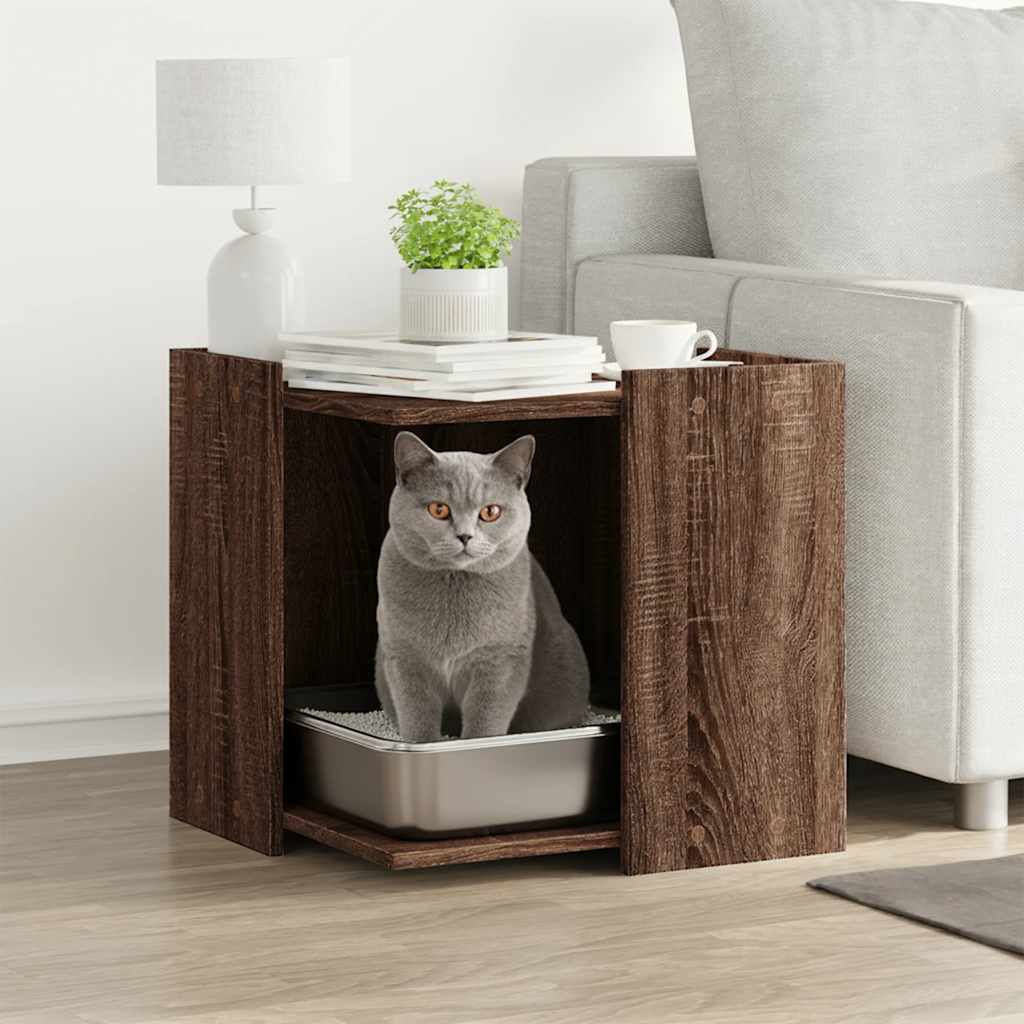 vidaXL Cat Litter Box Oak Effect 53x53x51 cm Engineered Wood