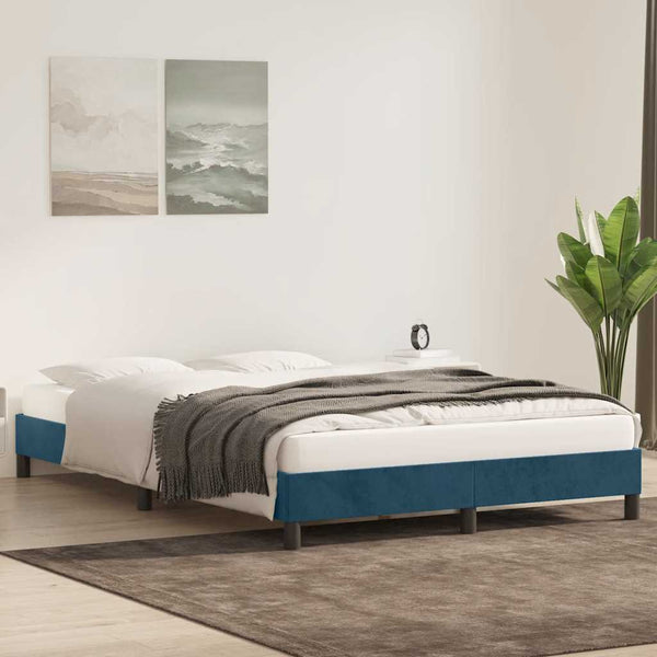 vidaXL Bed Frame without Mattress Dark Blue 140x210 cm Velvet