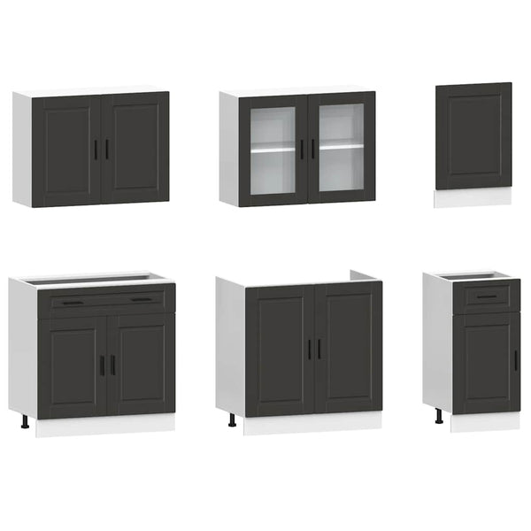 vidaXL 7-Piece Kitchen Cabinet Set Porto Black Engineered Wood