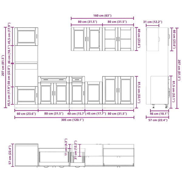 vidaXL 7-Piece Kitchen Cabinet Set Porto Black Engineered Wood