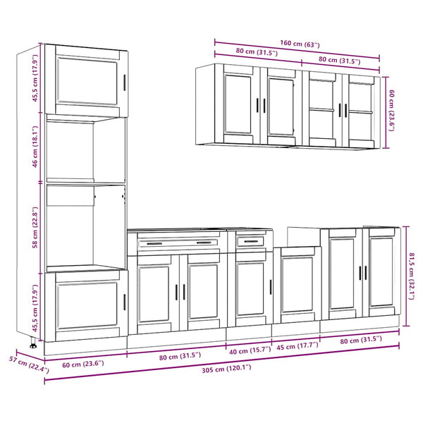 vidaXL 7-Piece Kitchen Cabinet Set Porto Black Engineered Wood