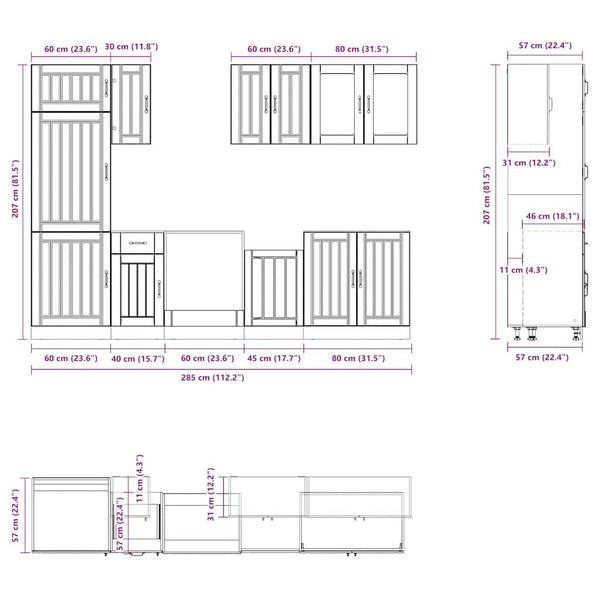 vidaXL 8-piece Kitchen Cabinet Set Lucca Concrete Grey Engineered Wood