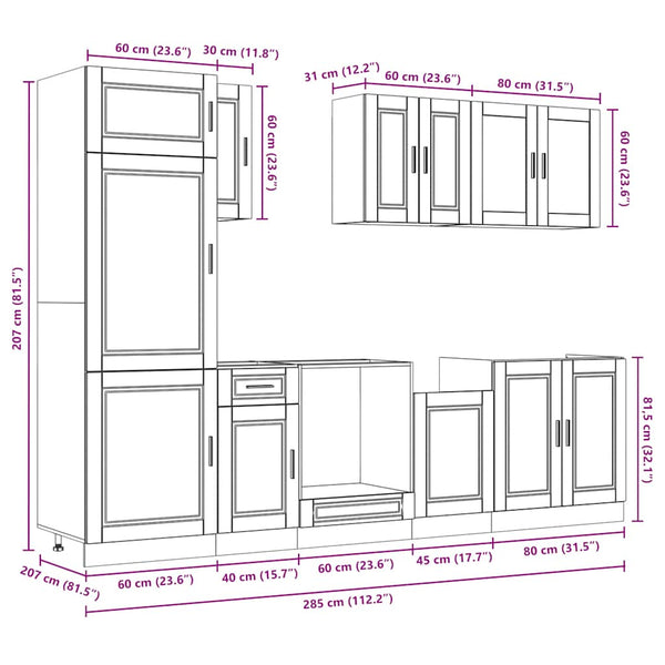 vidaXL 8-Piece Kitchen Cabinet Set Brown Oak Look Engineered Wood