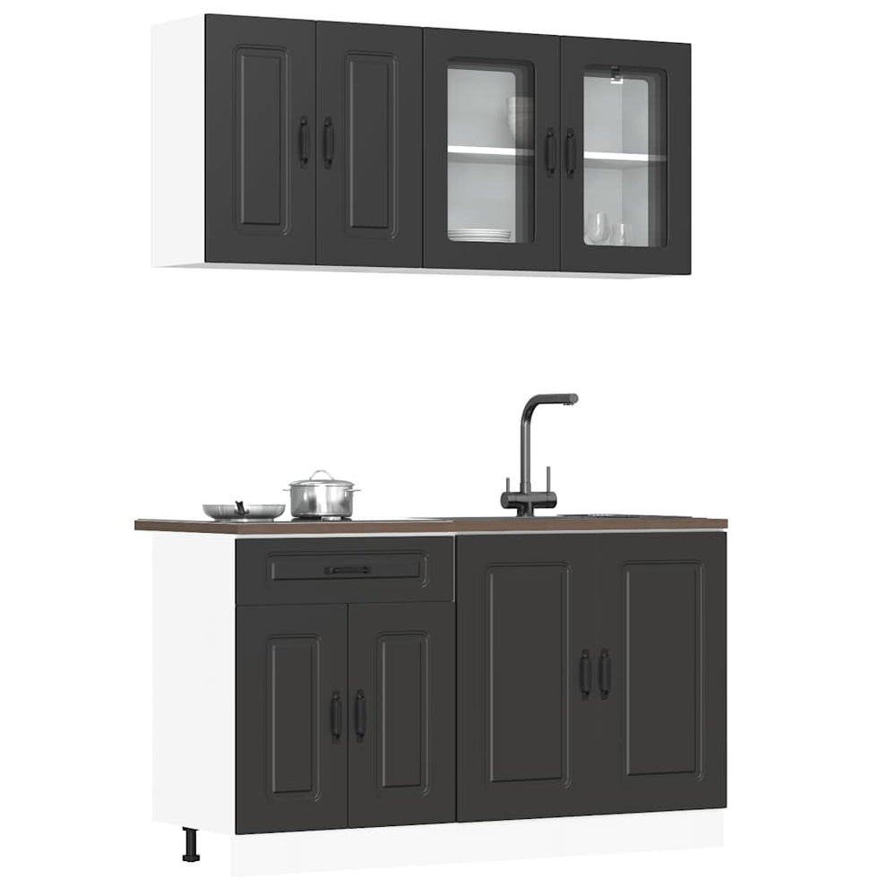 vidaXL 4-Piece Kitchen Cabinet Set Kalmar Black Engineered Wood