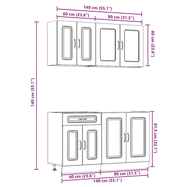 vidaXL 4-Piece Kitchen Cabinet Set Kalmar Brown Oak Look Engineered Wood