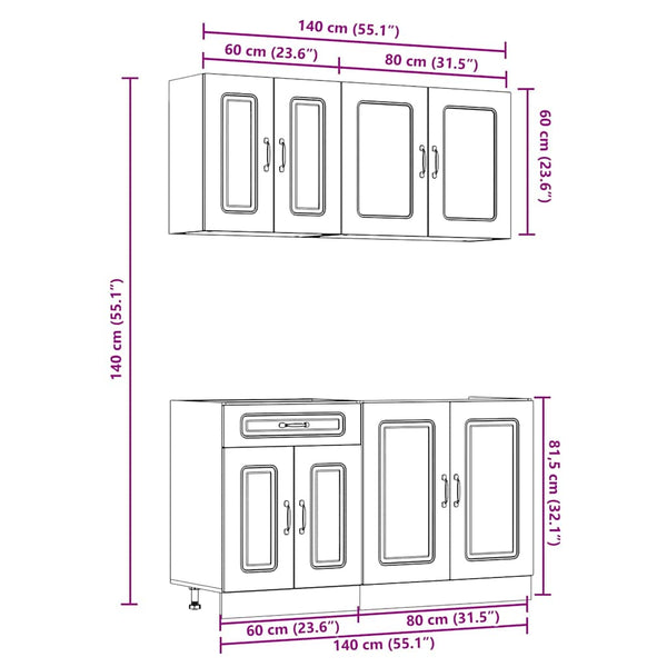 vidaXL 4-Piece Kitchen Cabinet Set Kalmar Artisan Oak Engineered Wood