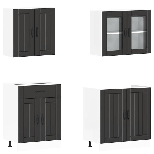 vidaXL 4-Piece Kitchen Cabinet Set Lucca Black Engineered Wood