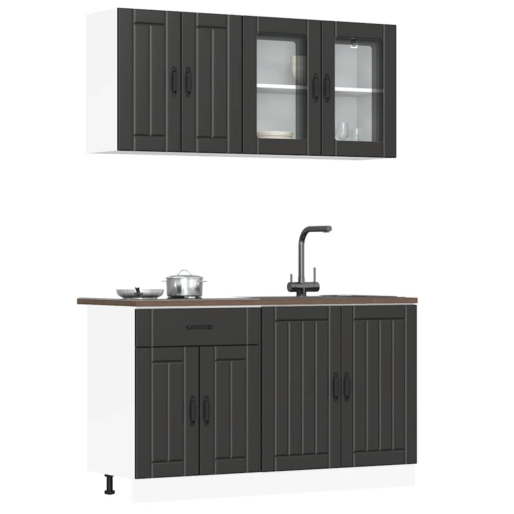 vidaXL 4-Piece Kitchen Cabinet Set Lucca Black Engineered Wood