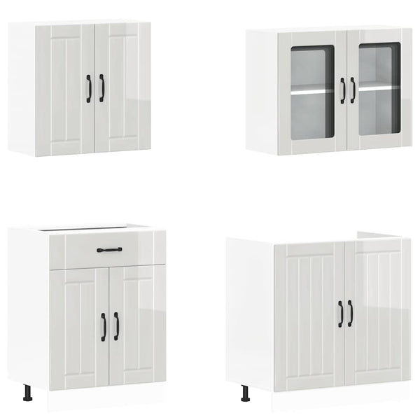 vidaXL 4-Piece Kitchen Cabinet Set Lucca High Gloss White Engineered Wood