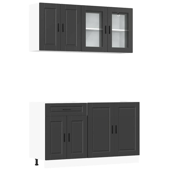 vidaXL 4-Piece Kitchen Cabinet Set Porto Black Engineered Wood