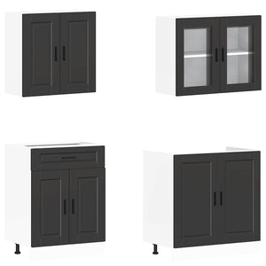 vidaXL 4-Piece Kitchen Cabinet Set Porto Black Engineered Wood
