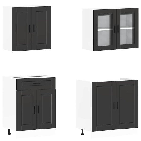 vidaXL 4-Piece Kitchen Cabinet Set Porto Black Engineered Wood