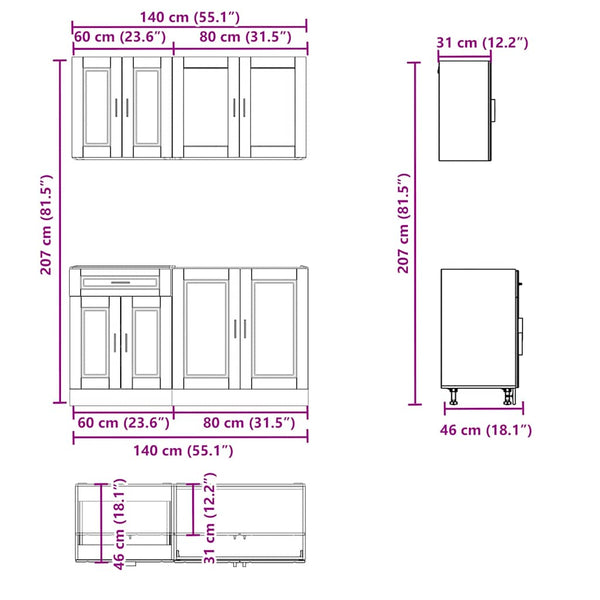 vidaXL 4-Piece Kitchen Cabinet Set Porto Black Engineered Wood