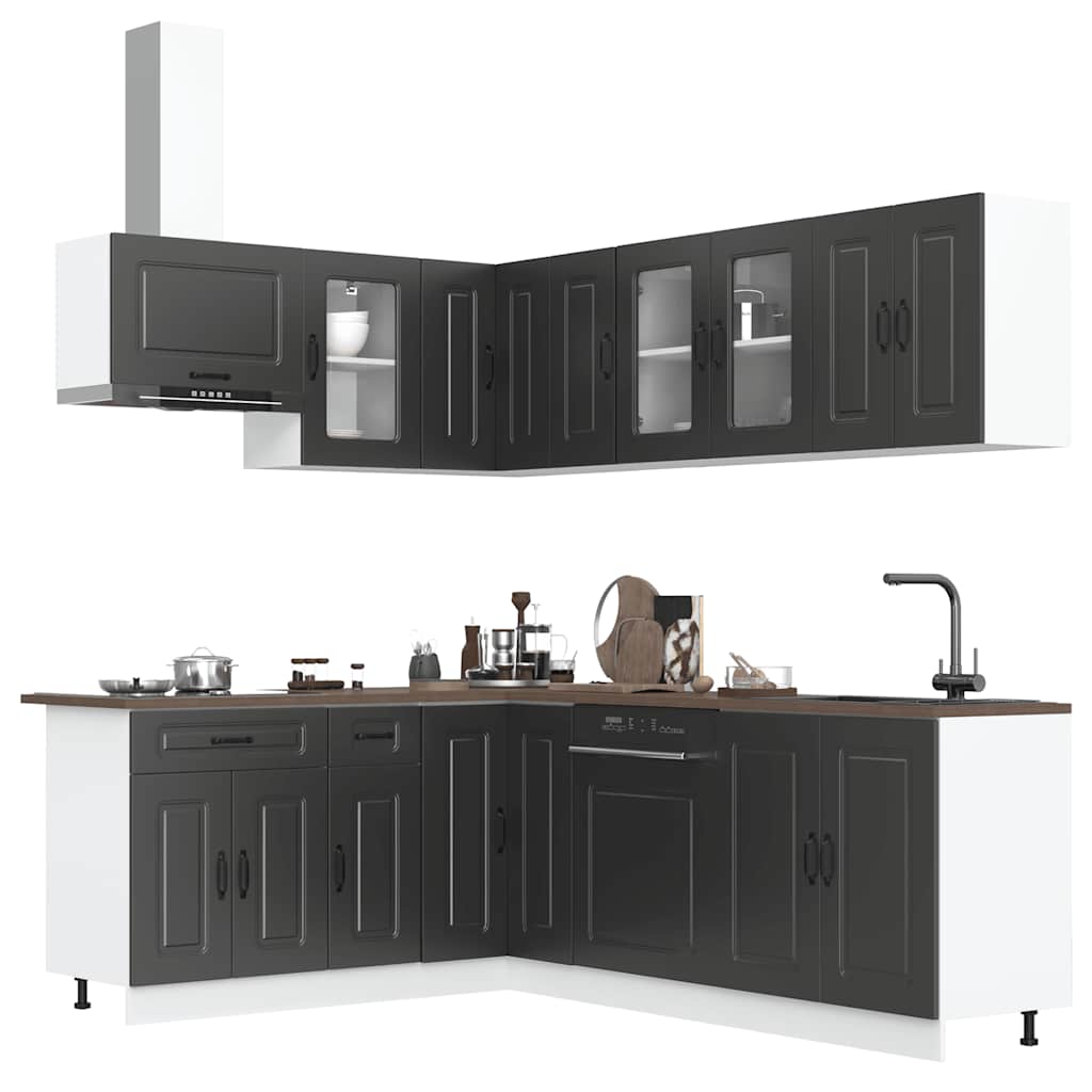11-teiliges Küchenschrank-Set Schwarz