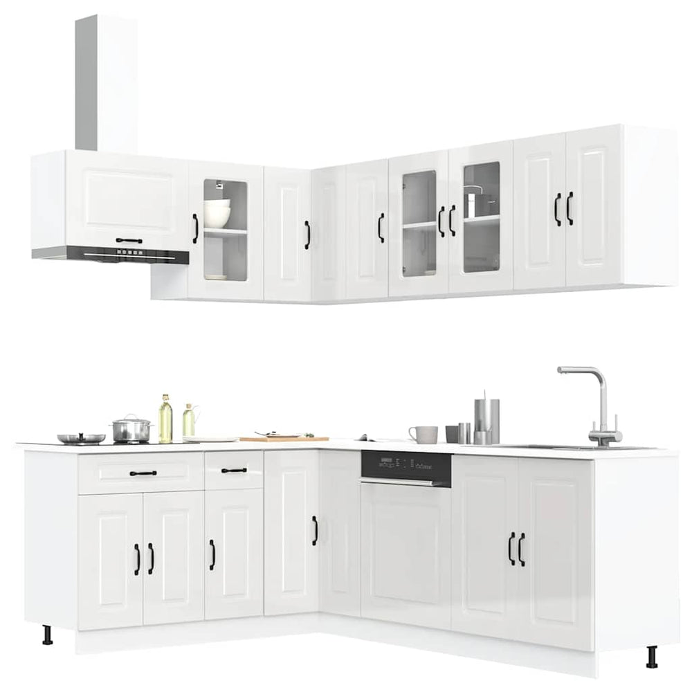 11-tlg. Küchenschrank-Set Hochglanz Weiß