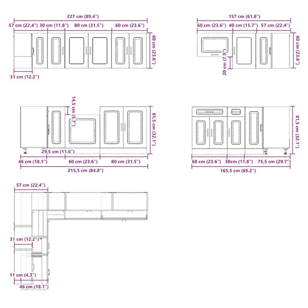 11-tlg Küchenschrank-Set Räuchereiche