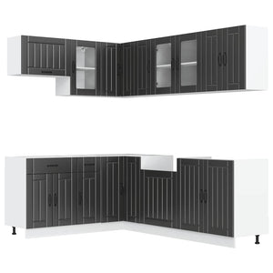 11-tlg Küchenschrank Set Schwarz