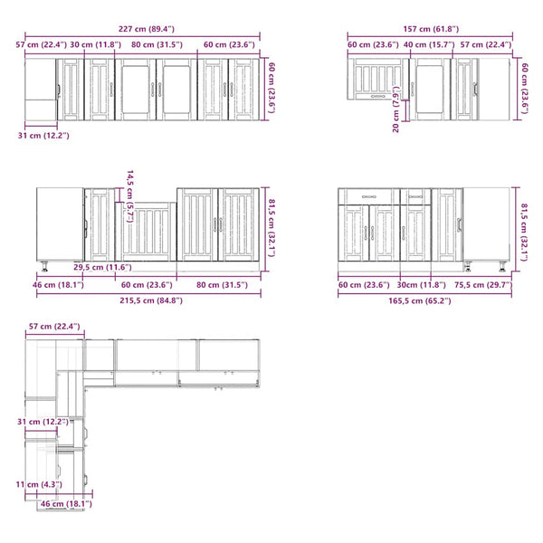 11-tlg Küchenschrank Set Schwarz