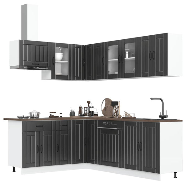 11-tlg Küchenschrank Set Schwarz