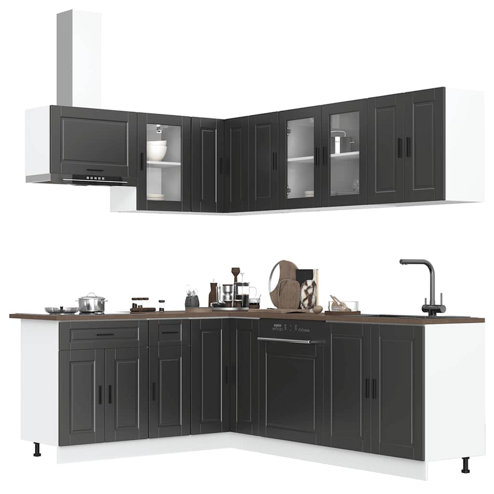 11-tlg. Küchenschrank-Set Porto Schwarz