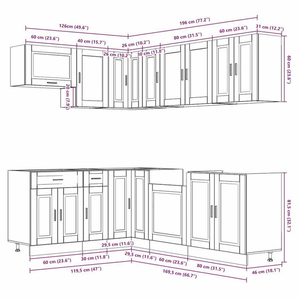 11-teiliges Küchenschrank-Set Braun Eiche