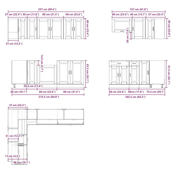 11-tlg Küchenschrank Set Artisan-Eiche