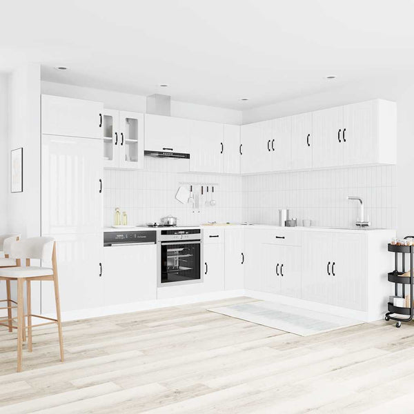 14-tlg Küchenschrank Set Hochglanz Weiß
